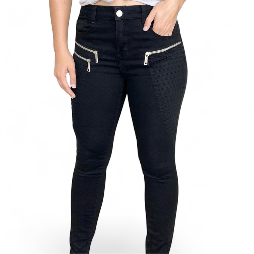 Sublime Fashion Moto Style Skinny Jeans Pants S Pintuck Black Cotton Stretch